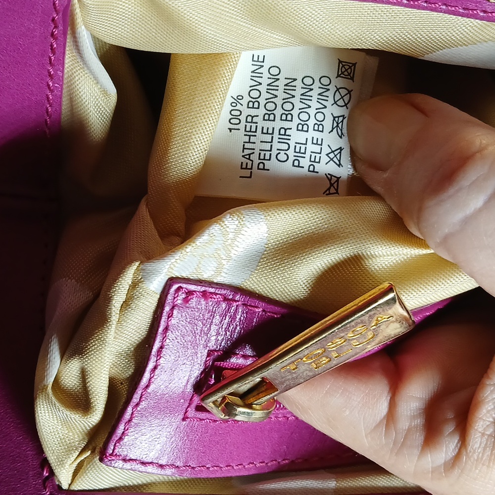 π Tosca Blu Bright Fuchsia Leather Shoulder Bag Structured and Chic 2-Way - Picture 10 of 11